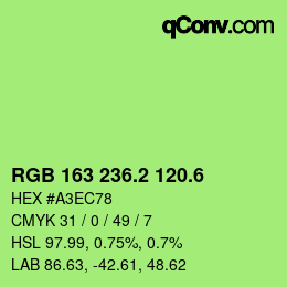 カラーコード: RGB 163 236.2 120.6 | qconv.com