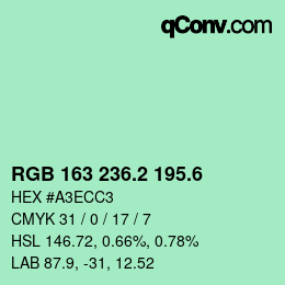 カラーコード: RGB 163 236.2 195.6 | qconv.com