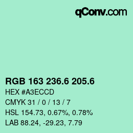 カラーコード: RGB 163 236.6 205.6 | qconv.com