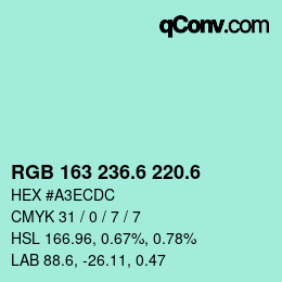 カラーコード: RGB 163 236.6 220.6 | qconv.com