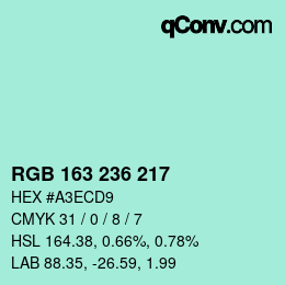 颜色代码: RGB 163 236 217 | qconv.com