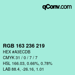 颜色代码: RGB 163 236 219 | qconv.com
