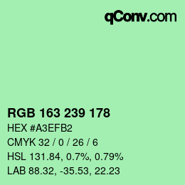 Color code: RGB 163 239 178 | qconv.com