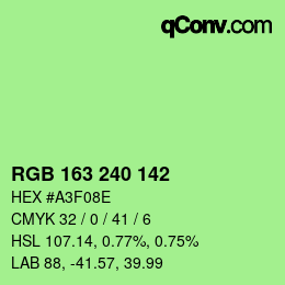 Color code: RGB 163 240 142 | qconv.com