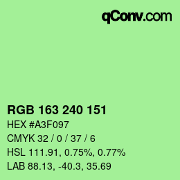 Color code: RGB 163 240 151 | qconv.com