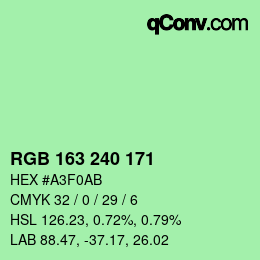Color code: RGB 163 240 171 | qconv.com