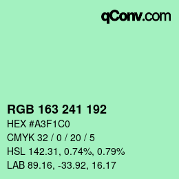 Color code: RGB 163 241 192 | qconv.com