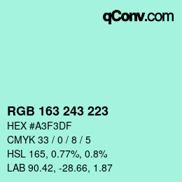 颜色代码: RGB 163 243 223 | qconv.com