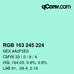 Código de color: RGB 163 245 224 | qconv.com