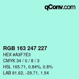 Color code: RGB 163 247 227 | qconv.com