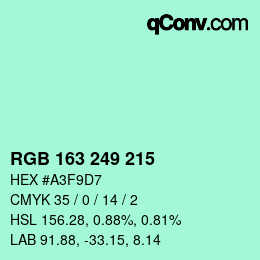 カラーコード: RGB 163 249 215 | qconv.com