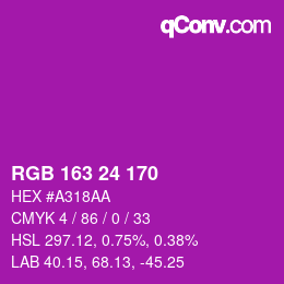 颜色代码: RGB 163 24 170 | qconv.com