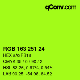 カラーコード: RGB 163 251 24 | qconv.com