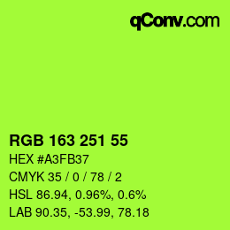 颜色代码: RGB 163 251 55 | qconv.com