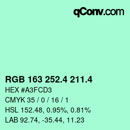 カラーコード: RGB 163 252.4 211.4 | qconv.com