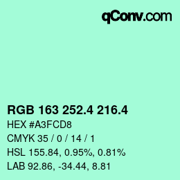 カラーコード: RGB 163 252.4 216.4 | qconv.com
