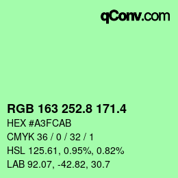 カラーコード: RGB 163 252.8 171.4 | qconv.com