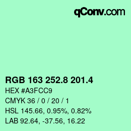 カラーコード: RGB 163 252.8 201.4 | qconv.com