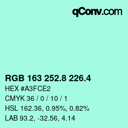 カラーコード: RGB 163 252.8 226.4 | qconv.com
