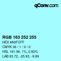 Color code: RGB 163 252 255 | qconv.com