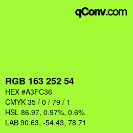 Color code: RGB 163 252 54 | qconv.com