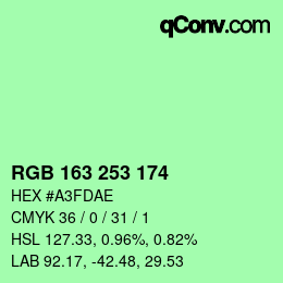 Color code: RGB 163 253 174 | qconv.com