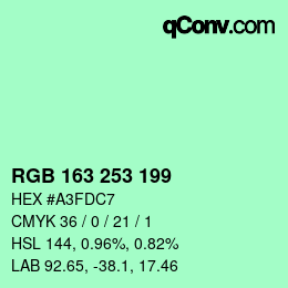 カラーコード: RGB 163 253 199 | qconv.com