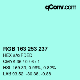 Color code: RGB 163 253 237 | qconv.com
