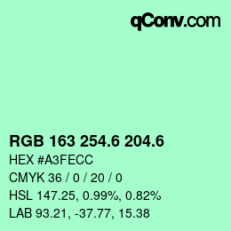 カラーコード: RGB 163 254.6 204.6 | qconv.com