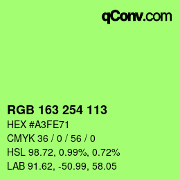 Color code: RGB 163 254 113 | qconv.com