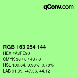カラーコード: RGB 163 254 144 | qconv.com