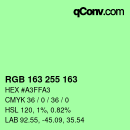 Color code: RGB 163 255 163 | qconv.com