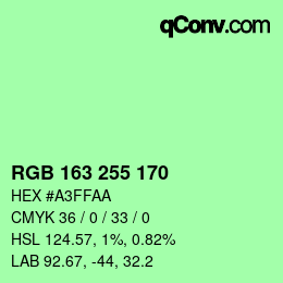 Color code: RGB 163 255 170 | qconv.com