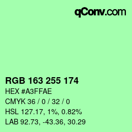 Color code: RGB 163 255 174 | qconv.com