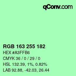 Color code: RGB 163 255 182 | qconv.com