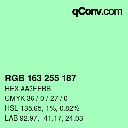 Color code: RGB 163 255 187 | qconv.com