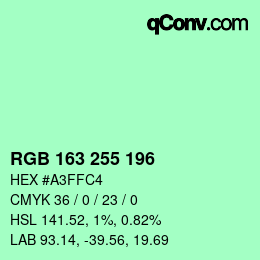 Color code: RGB 163 255 196 | qconv.com