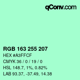 Color code: RGB 163 255 207 | qconv.com