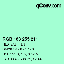 Color code: RGB 163 255 211 | qconv.com