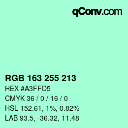 Color code: RGB 163 255 213 | qconv.com