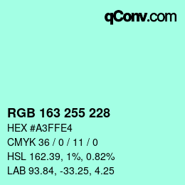 Color code: RGB 163 255 228 | qconv.com