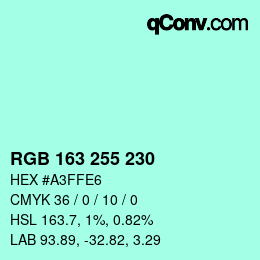 Color code: RGB 163 255 230 | qconv.com