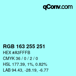 Color code: RGB 163 255 251 | qconv.com