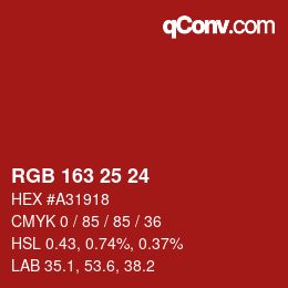 カラーコード: RGB 163 25 24 | qconv.com