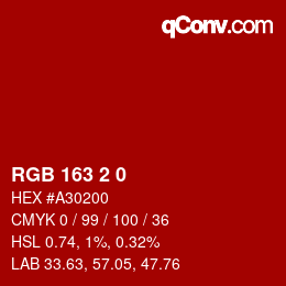 Color code: RGB 163 2 0 | qconv.com