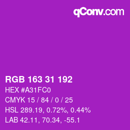 Color code: RGB 163 31 192 | qconv.com