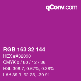 カラーコード: RGB 163 32 144 | qconv.com