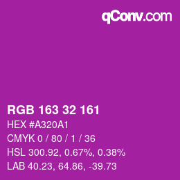 カラーコード: RGB 163 32 161 | qconv.com