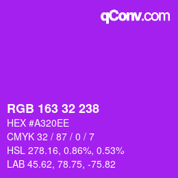 カラーコード: RGB 163 32 238 | qconv.com