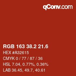 カラーコード: RGB 163 38.2 21.6 | qconv.com